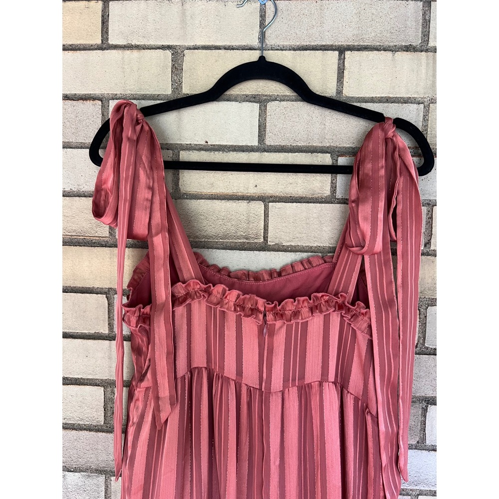 Lulus Rose Pink Metallic Striped Tiered Tie-Strap Midi Maxi Dress Size Medium ZQ - Picture 9 of 11